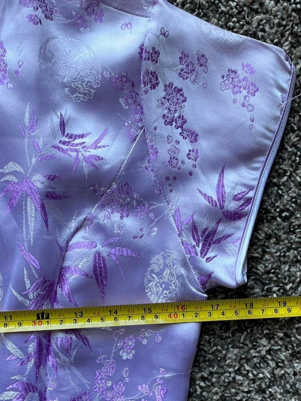 Purple Silver Floral Satin Cheongsam Dress Korean Floral Kawaii Elegant Formal - Picture 3 of 7